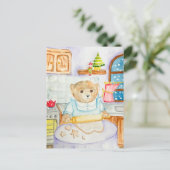 Der Bär backt Lebkuchen Feiertagspostkarte (Stehend Vorderseite)