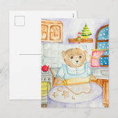 Der Bär backt Lebkuchen Feiertagspostkarte (Vorne/Hinten)