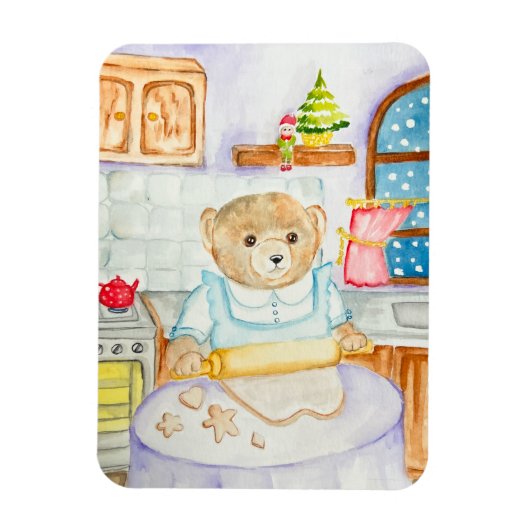 Der Bär backt Lebkuchen Magnet (Vertikal)