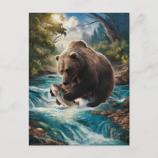 Der Bär mit dem goldenen Fisch Postkarte (Vorderseite)