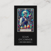 Der Barkeeper Tarot Skelett QR Code Schwarz Visitenkarte (Vorderseite)