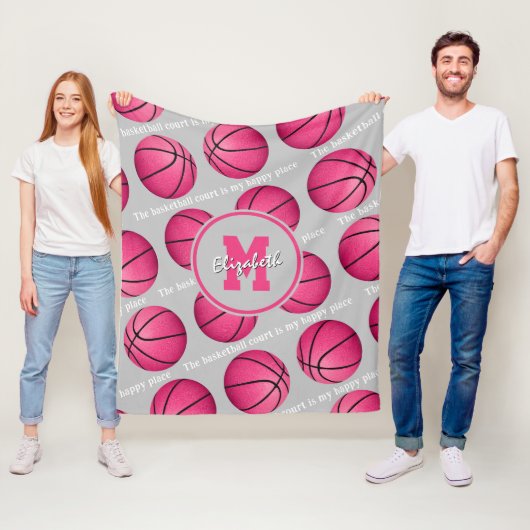 Der Basketballplatz ist mein glücklicher Ort pink Fleecedecke (Beispiel)