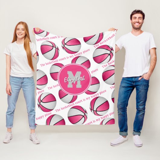 Der Basketballplatz ist mein glücklicher Ort pink Fleecedecke (Beispiel)