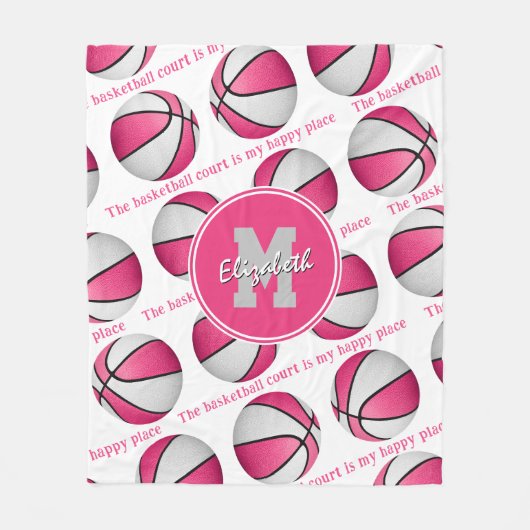 Der Basketballplatz ist mein glücklicher Ort pink Fleecedecke (Vorderseite)