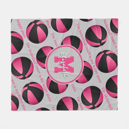 Der Basketballplatz ist mein glücklicher Platz in  Fleecedecke (Vorderseite (Horizontal))