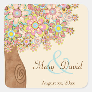 Der Baum der Liebe Save the Date Quadratischer Aufkleber