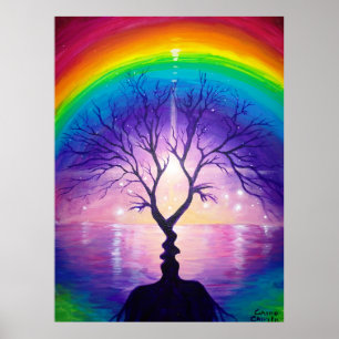 Der Baum des Kusses unter dem Regenbogen der Liebe Poster
