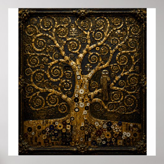 Der Baum des Lebens gerahmte Reliefkunst | Golden Poster (Vorne)