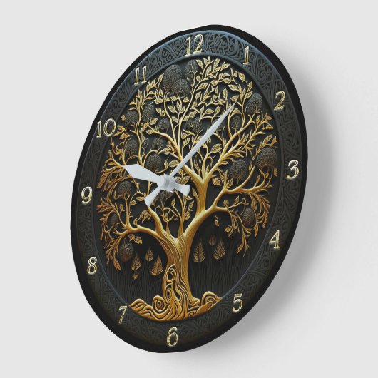 Der Baum des Lebens in Schwarz und Gold große Uhr (Winkel)