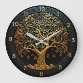 Der Baum des Lebens in Schwarz und Gold große Uhr (Vorderseite)
