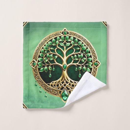 Der Baum des Lebens mit keltischen Knoten. Badhandtuch Set (Waschlappen)
