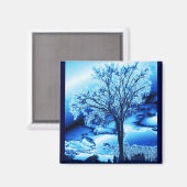 Der Baum im blauen Eismagnet Magnet (Vorderseite/Rückseite)