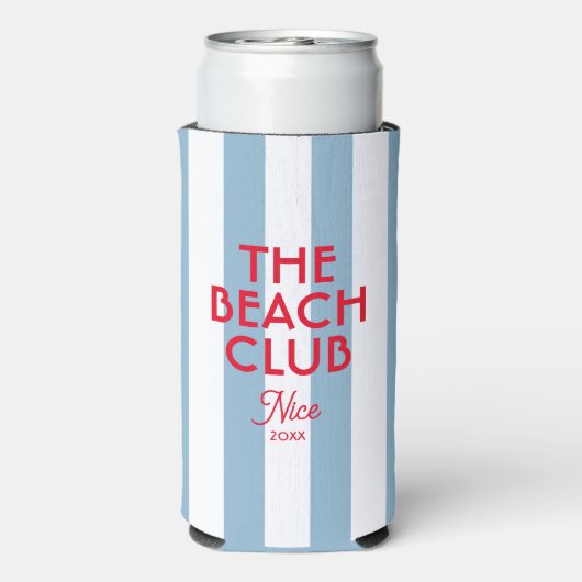 Der Beach Club Französisch Red Blue Cabana Strip Selters Dosenkühler (Seltzer Rückseite)