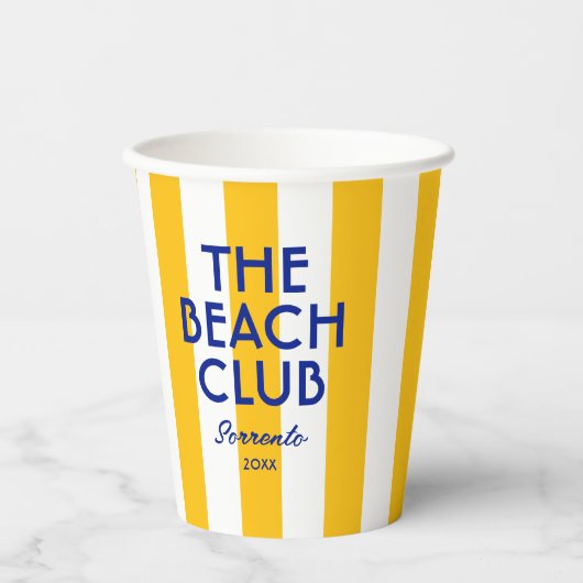 Der Beach Club Sorrento Yellow Cabana Strip Pappbecher (Vorderseite)