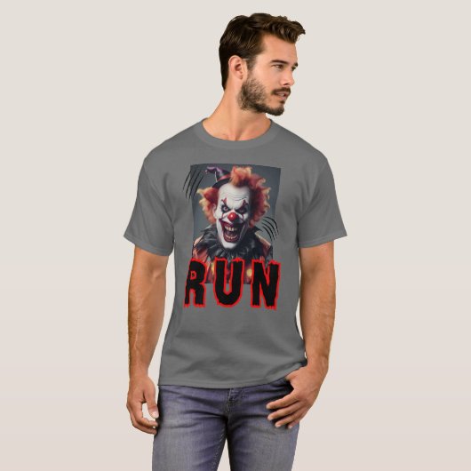 Der beängstigende Clown, der "Run" schreit T-Shirt (Vorne ganz)