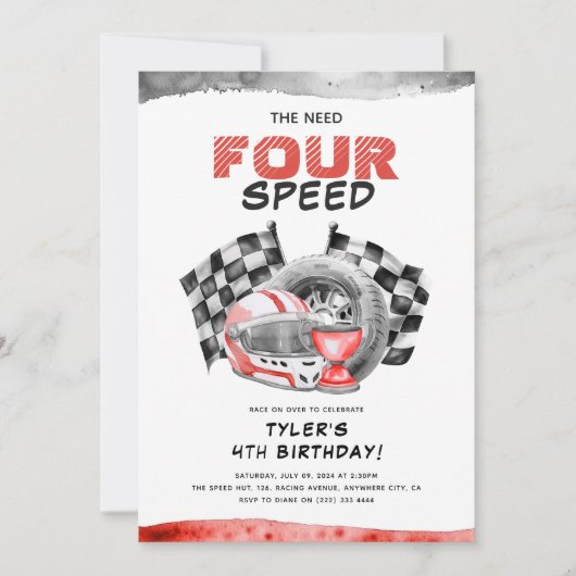 Der Bedarf an vier Geschwindigkeiten Little Racer Einladung (Vorderseite)