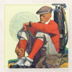 Der behaltene Golfspieler wartete Glasuntersetzer