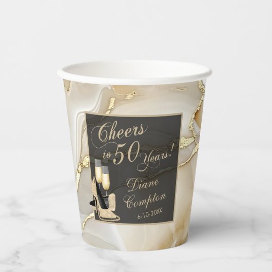 Der Beifall zu 50 Jahren Champagner Gold Geburtsta Pappbecher (Vorderseite)