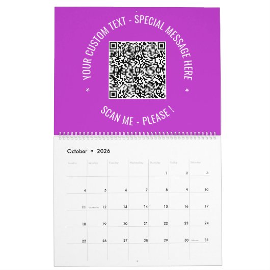 Der benutzerdefinierte QR-Code-Textkalender Wählen Kalender (Okt 2026)