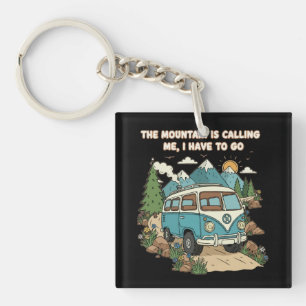 Der Berg ruft Retro Camper Van Natur Schlüsselanhänger