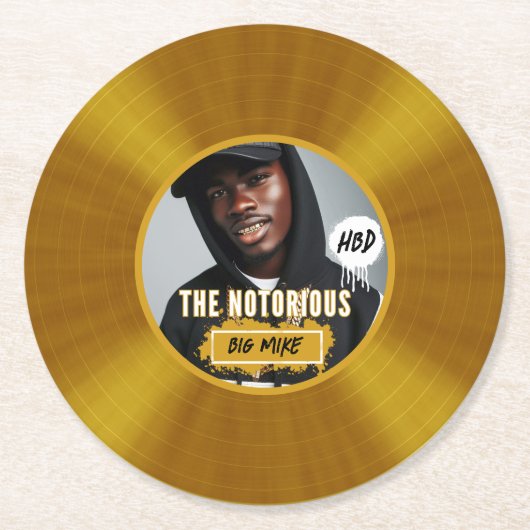 Der Berühmte | Custom Foto Hip Hop Gold Record Runder Pappuntersetzer (Vorderseite)