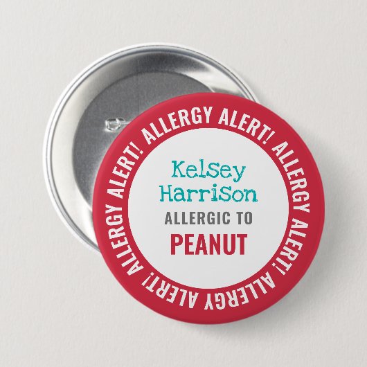 Der besonders angefertigte Allergie-Alarm scherzt Button (Vorne & Hinten)