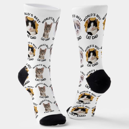 Der beste Cat Vater der Welt - Custom 3 Cat Fotos  Socken (Gewinkelt)