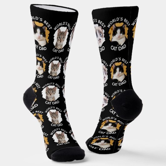Der beste Cat Vater der Welt - Custom 3 Cat Fotos Socken (Gewinkelt)