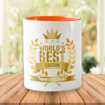 Der beste Cousin der Welt Zweifarbige Tasse<br><div class="desc">Das perfekte Geschenk für den besten Cousin der Welt. Personalisieren Sie den Namen,  um ein einzigartiges Geschenk zu erstellen. Ein perfekter Weg,  ihnen zu zeigen,  wie phantastisch sie jeden Tag sind. Entwickelt von Thisisnotme©</div>