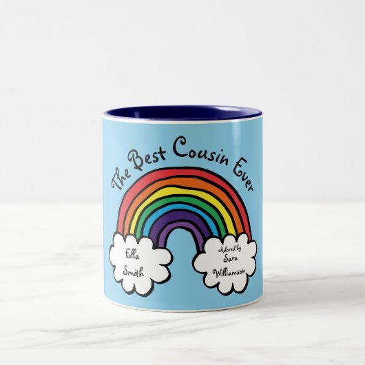 Der beste Cousin je Rainbow Blue Zweifarbige Tasse (Mittel)