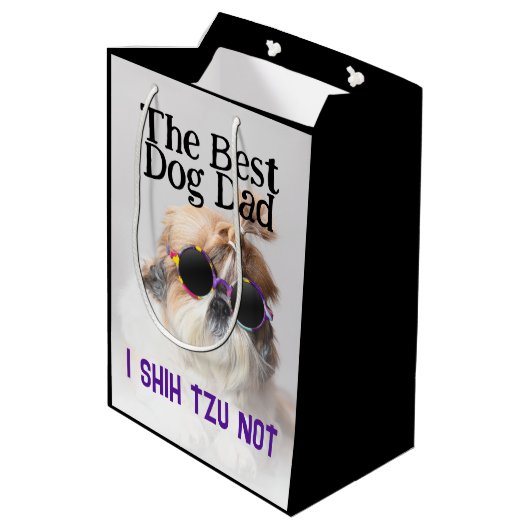 Der beste Hundedad Shih Tzu Not Vathage Day Mittlere Geschenktüte (Rückseite Schrägansicht)
