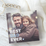 Der beste Papa der je Foto Herzen Väter Tag Schlüsselanhänger<br><div class="desc">Schlüsselanhänger mit dem eigenen Foto und dem Text "Bester Papa je" als weißes und hellblaues Overlay in der unteren links Ecke.</div>