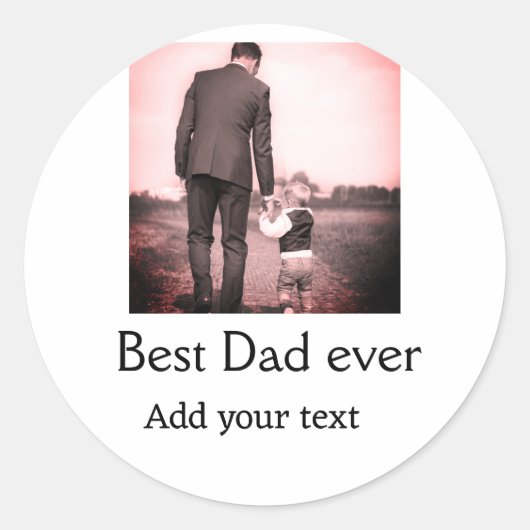 Der beste Papa fügt je Name Bild Väter Tagestext C Runder Aufkleber (Vorderseite)