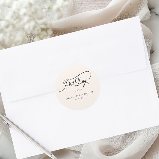 DER BESTE TAG JE! Elegant, Hochzeit Runder Aufkleber