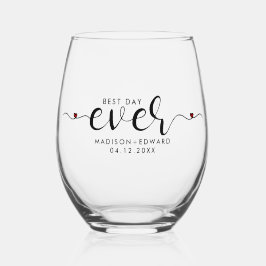 Der beste Tag je Elegante Schwarze Typografie Herz Weinglas Ohne Stiel