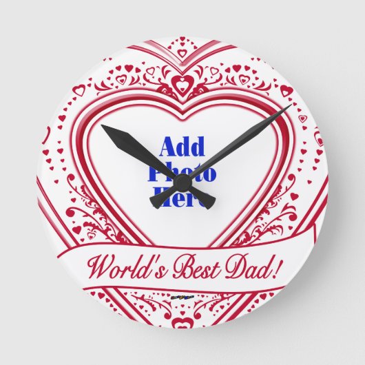 Der beste Vater der Welt! Foto Red Hearts Runde Wanduhr (Vorderseite)