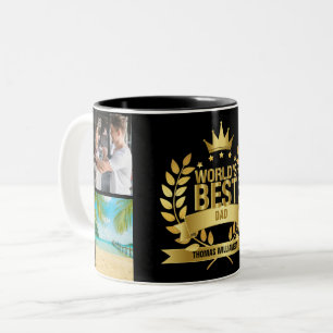 Der beste Vater der Welt, Vater 4Foto Collage Blac Zweifarbige Tasse