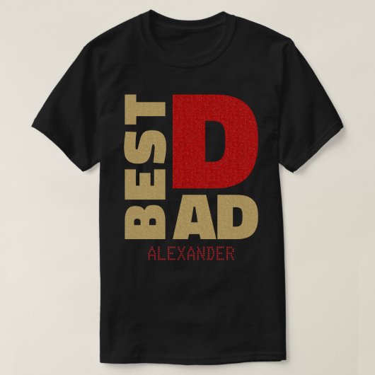 Der beste Vater Gold Red Glitzer Name individuell  T-Shirt (Design vorne)