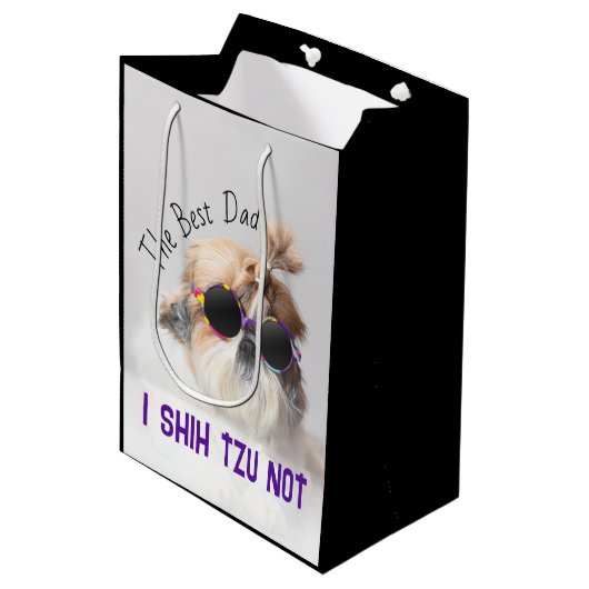 Der beste Vater Shih Tzu Nicht niedlich lustiges H Mittlere Geschenktüte (Vorderseite Schrägansicht)
