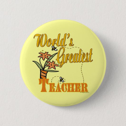 Der bestste Lehrer der Welt mit Blumen Button (Vorderseite)
