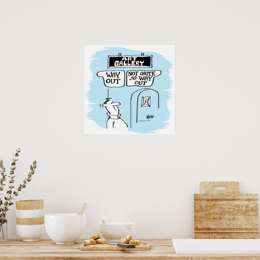Der Besucher wird von Schildern in einer Kunstgale Poster (Küche)