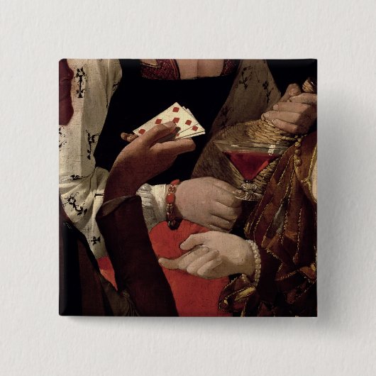 Der Betrüger mit dem Pik-Ase, Detail von Button (Vorderseite)