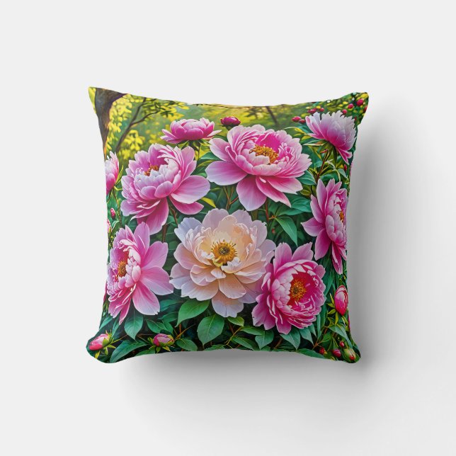 Der bezaubernde Garten blühender Peonies Kissen (Vorderseite)