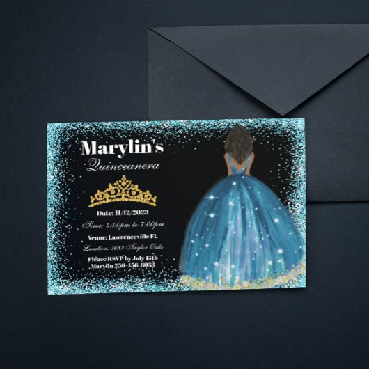 Der bezaubernde türkisfarbene Glitzer Prinzessin Q Einladung