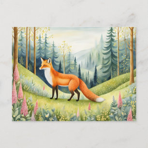 Der bezaubernde Waldfox in einem blühenden Wald Postkarte