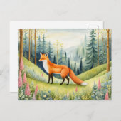 Der bezaubernde Waldfox in einem blühenden Wald Postkarte (Vorne/Hinten)