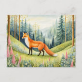 Der bezaubernde Waldfox in einem blühenden Wald Postkarte (Vorderseite)