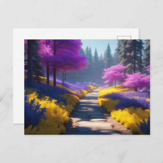 Der bezaubernde Waldweg des Goldenen Lichts Postkarte (Vorne/Hinten)