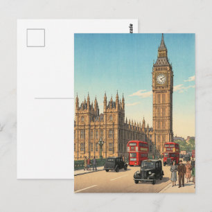 Der Big Ben Uhrturm Japanischer Holzschnitt Postkarte