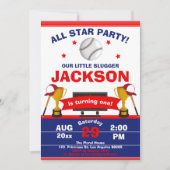 Der Big One Baseball Kleiner Slugger Junge Geburts Einladung (Vorderseite)